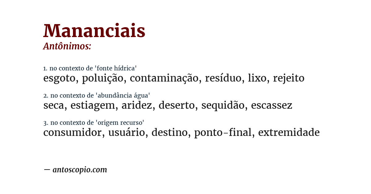 Antônimo de mananciais