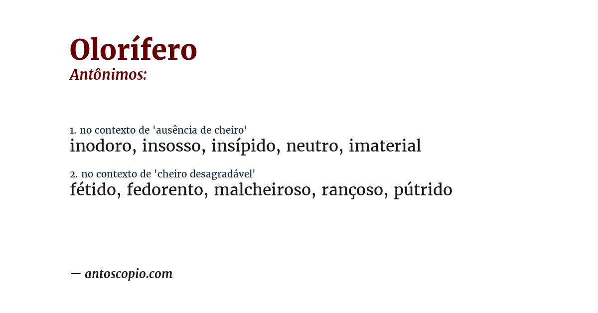 Antônimo de olorífero