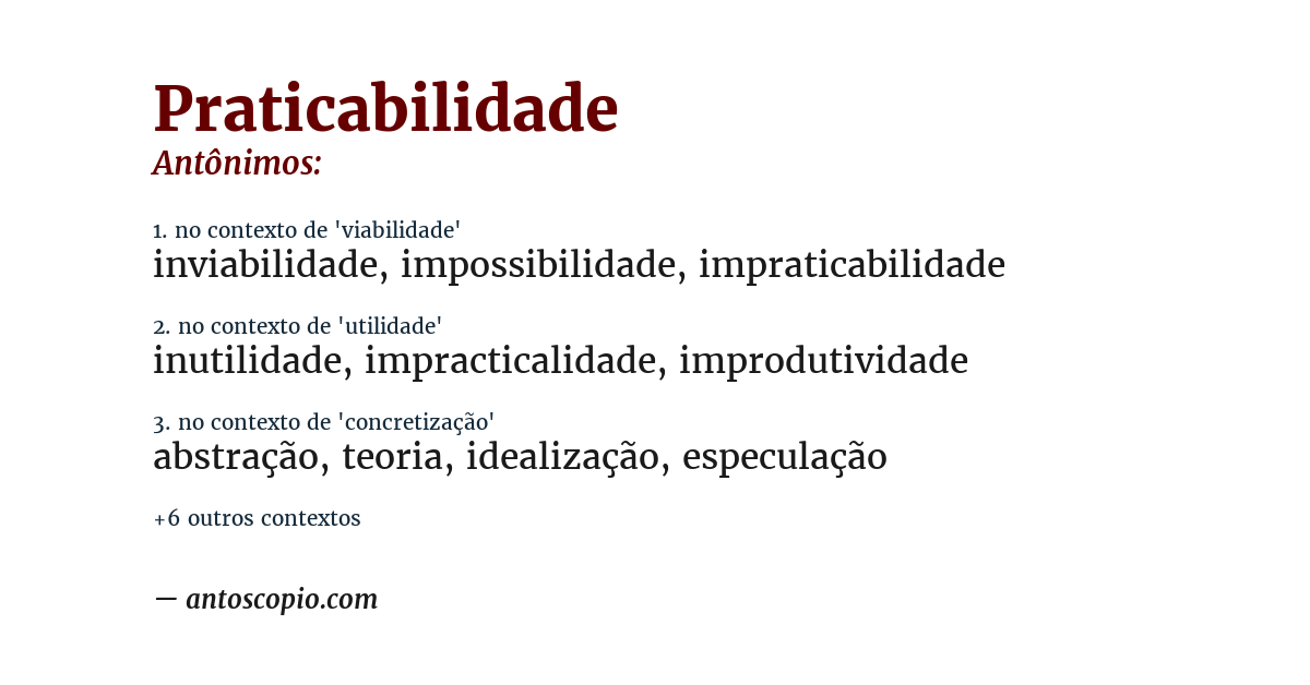 Antônimo de praticabilidade