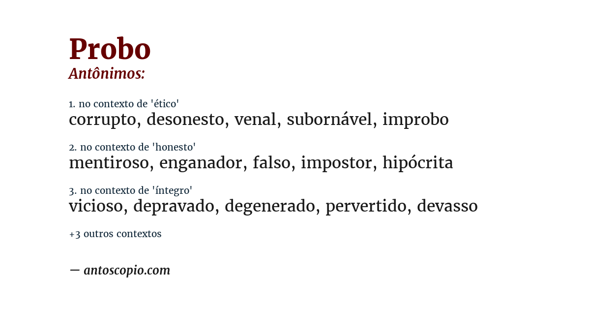 Antônimo de probo