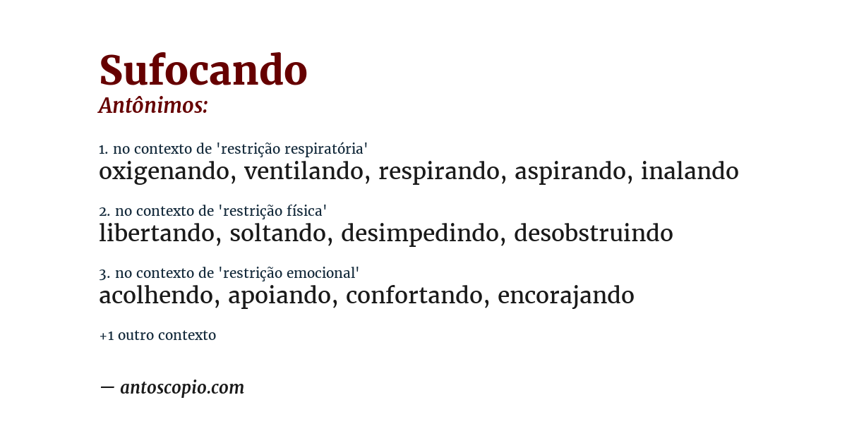 Antônimo de sufocando