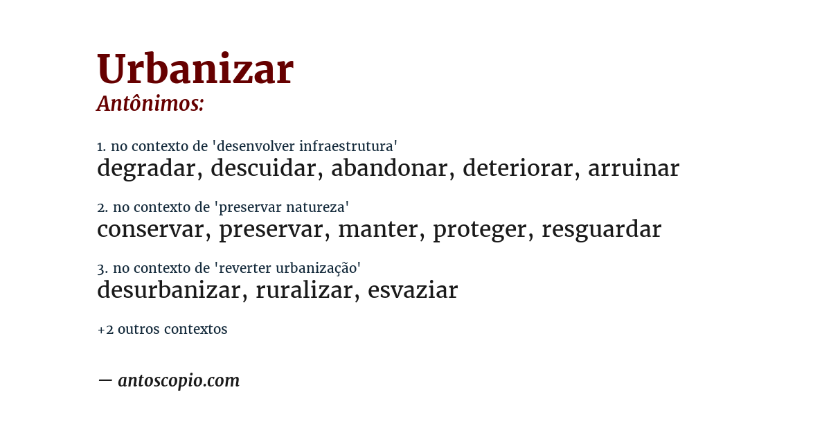 Antônimo de urbanizar