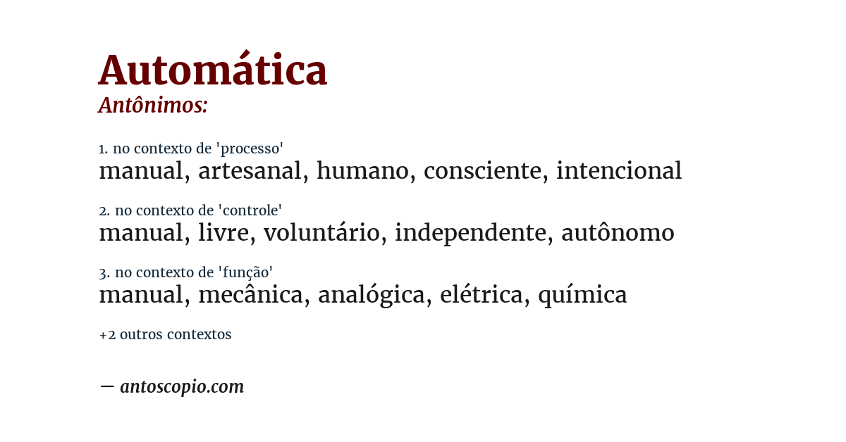 Antônimo de automática