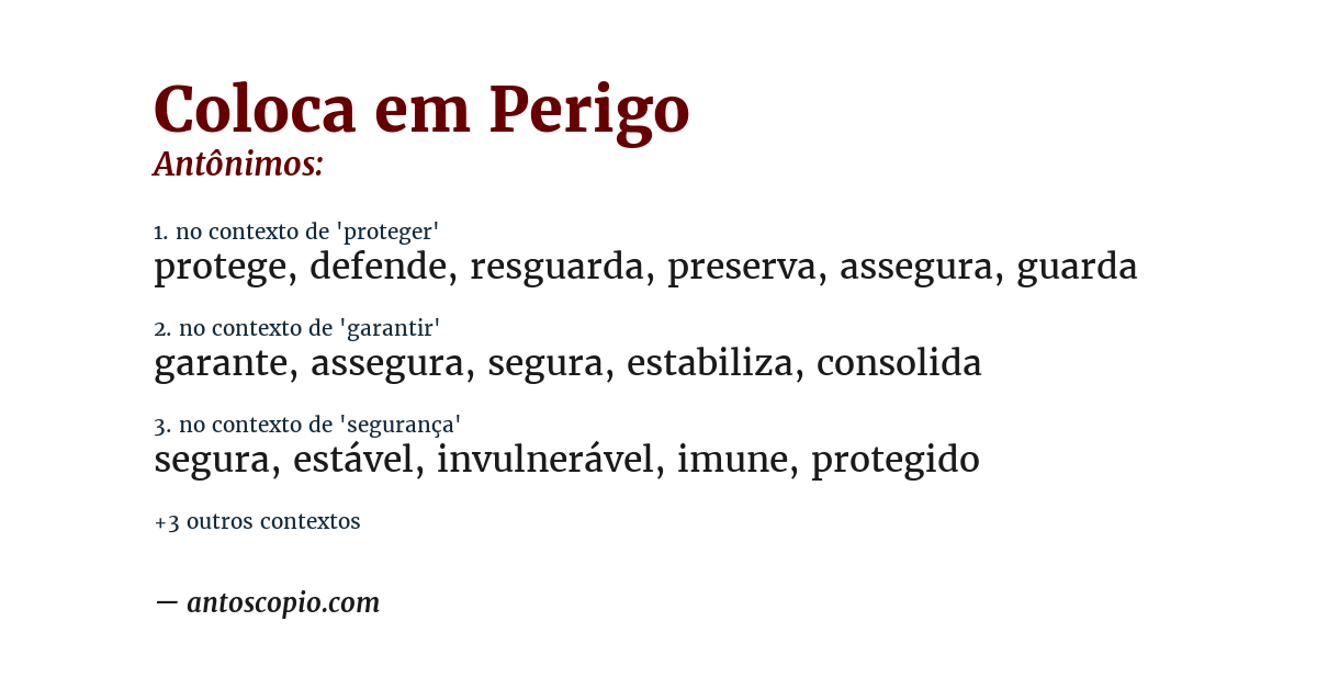 Antônimo de coloca em perigo