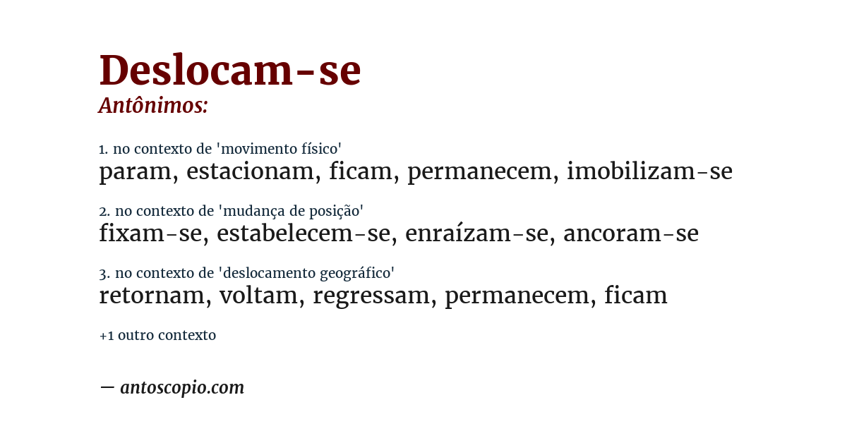Antônimo de deslocam-se