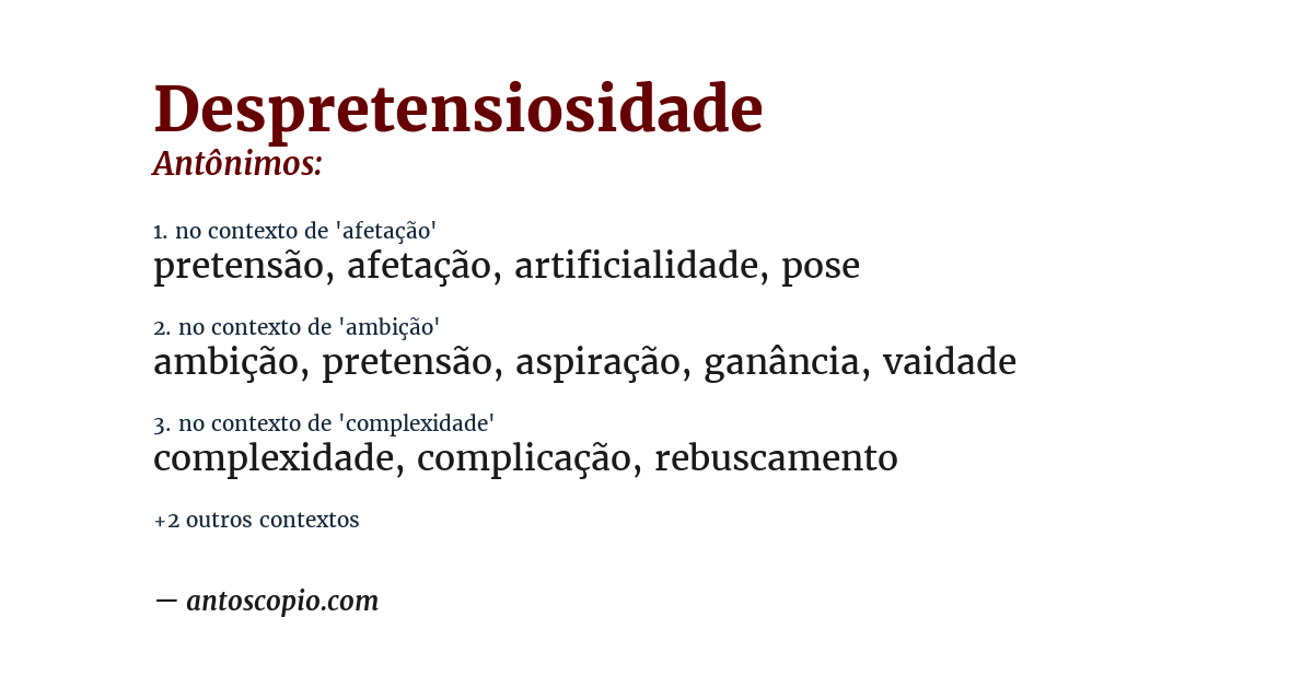 Antônimo de despretensiosidade