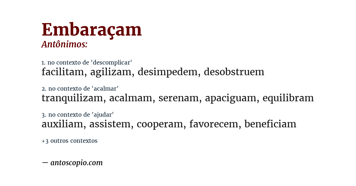 Antônimo de embaraçam
