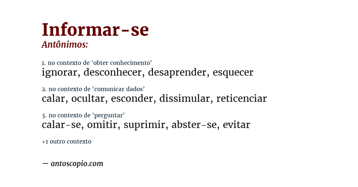 Antônimo de informar-se
