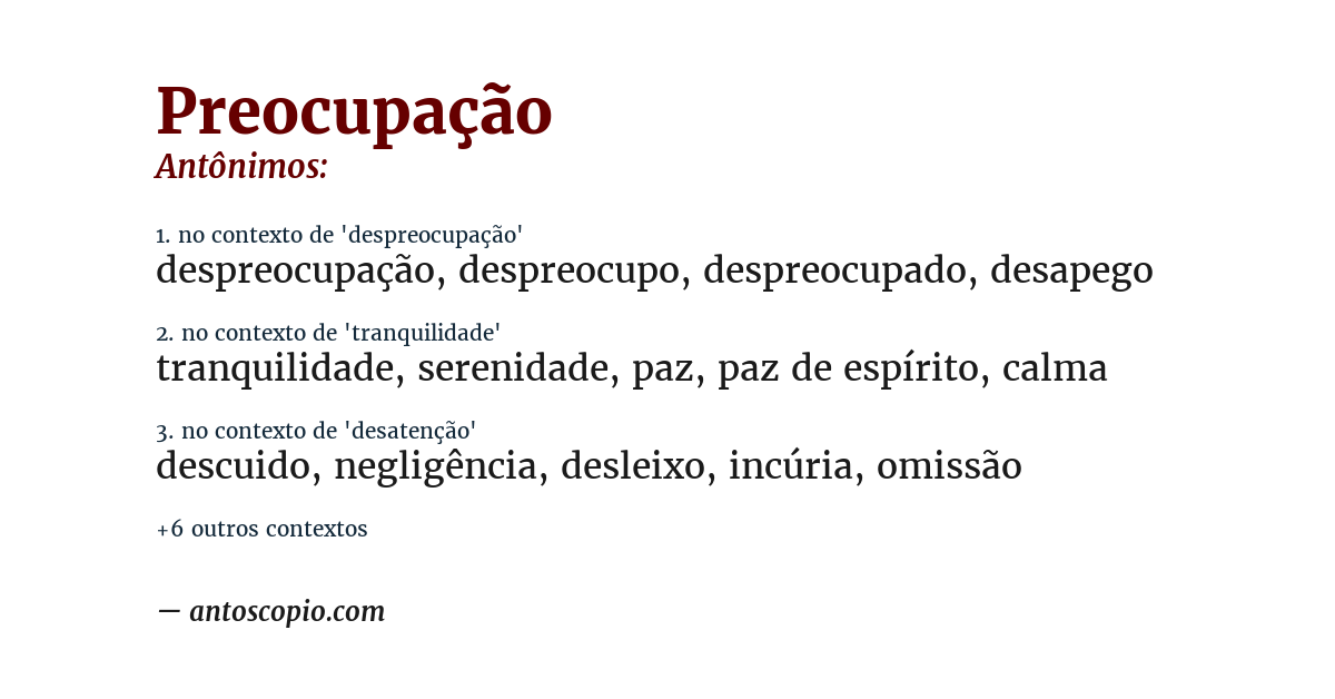 Antônimo de preocupação
