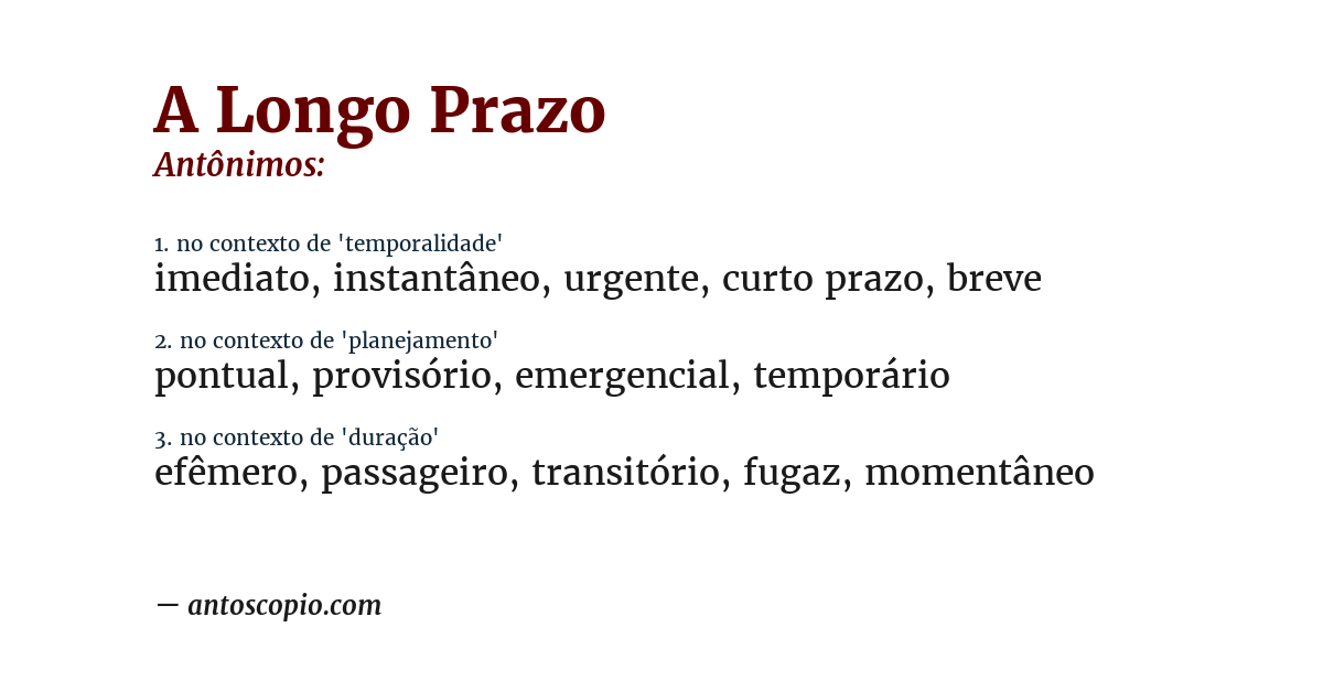Antônimo de a longo prazo