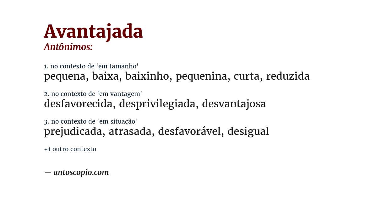 Antônimo de avantajada