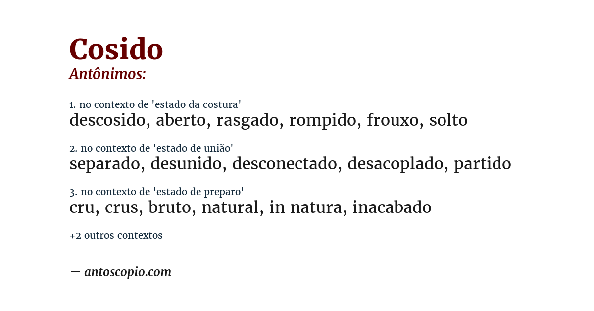 Antônimo de cosido