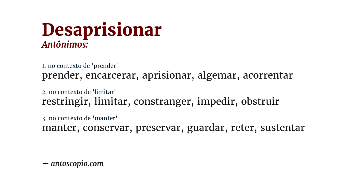 Antônimo de desaprisionar