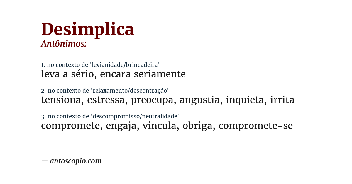 Antônimo de desimplica