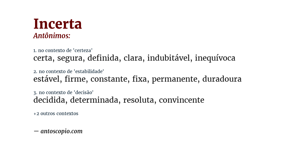 Antônimo de incerta