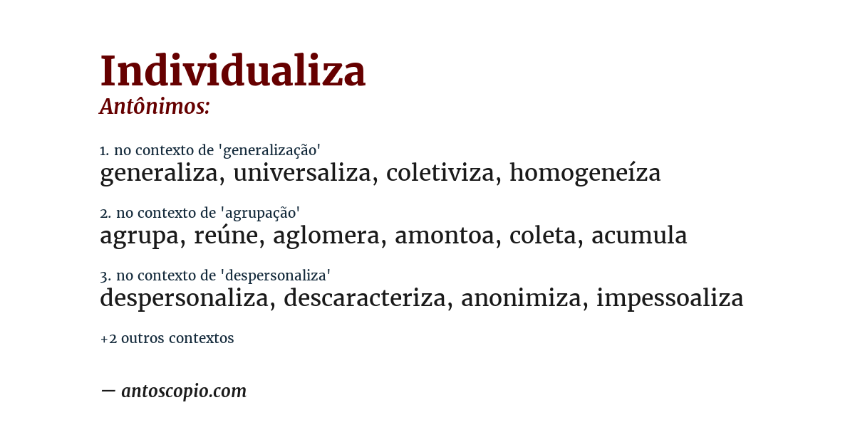 Antônimo de individualiza