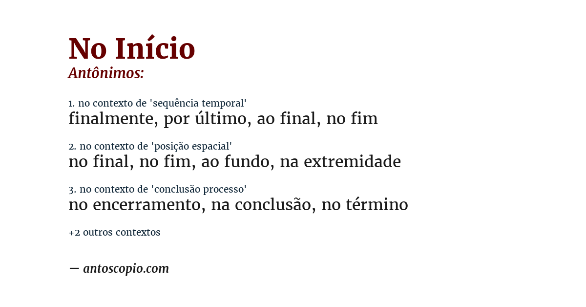Antônimo de no início