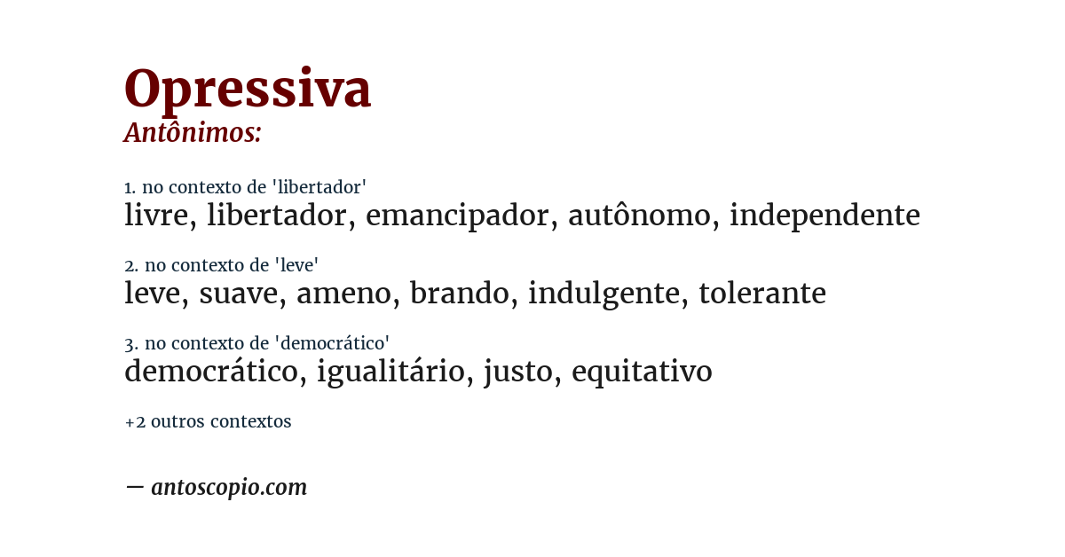 Antônimo de opressiva