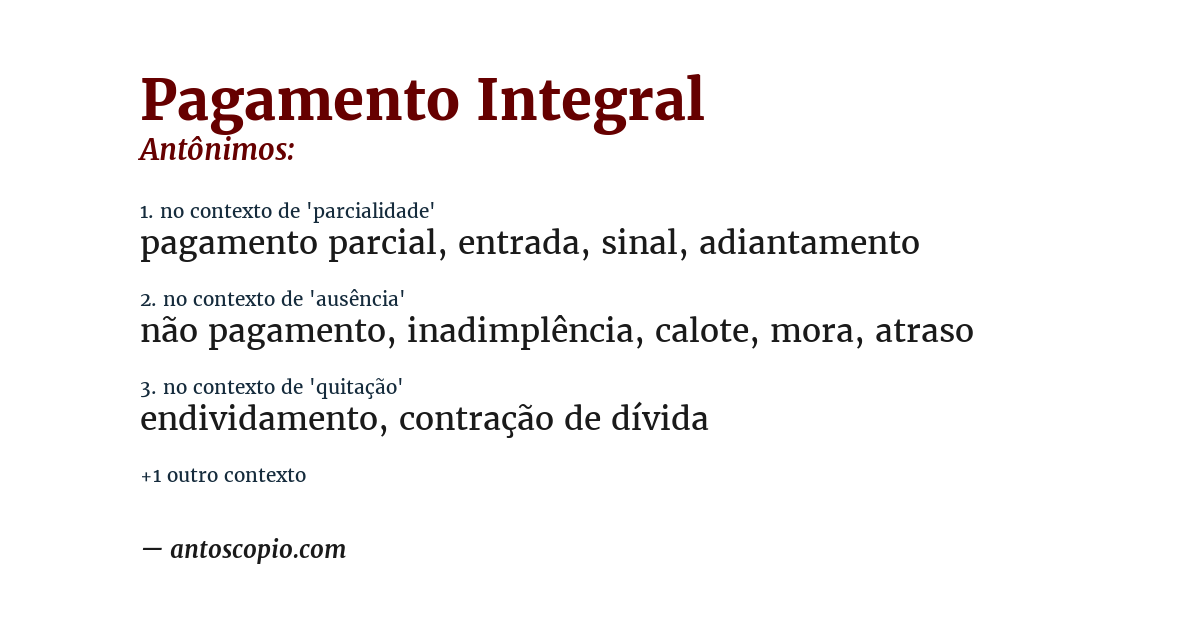 Antônimo de pagamento integral