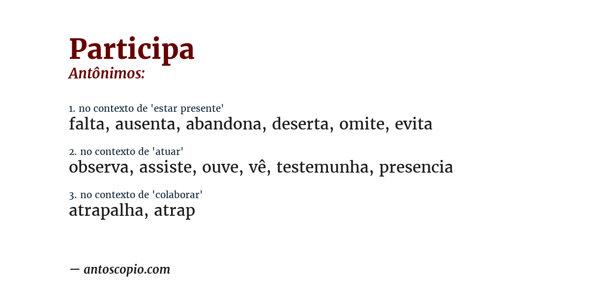 Antônimo de participa