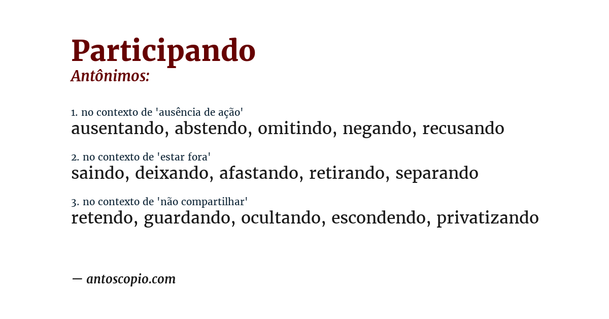 Antônimo de participando