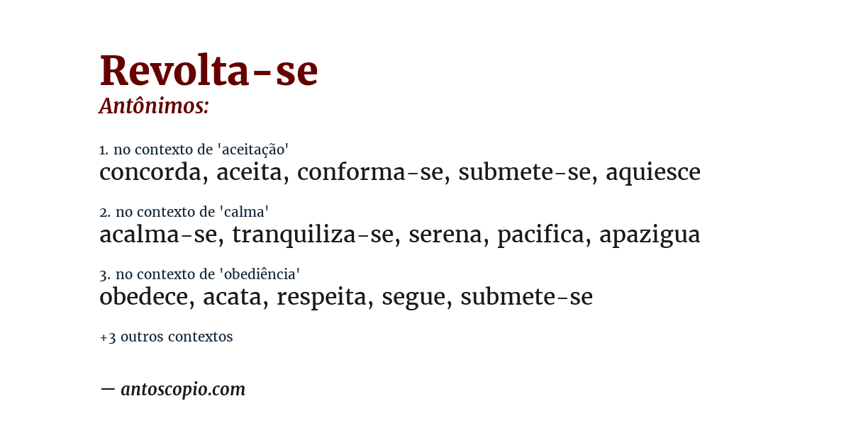 Antônimo de revolta-se