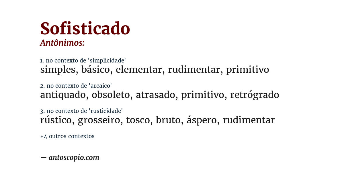 Antônimo de sofisticado
