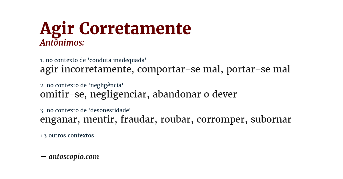 Antônimo de agir corretamente
