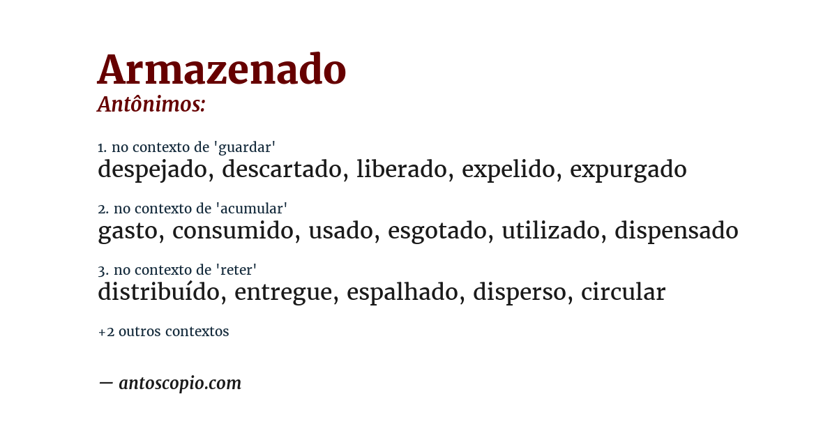 Antônimo de armazenado