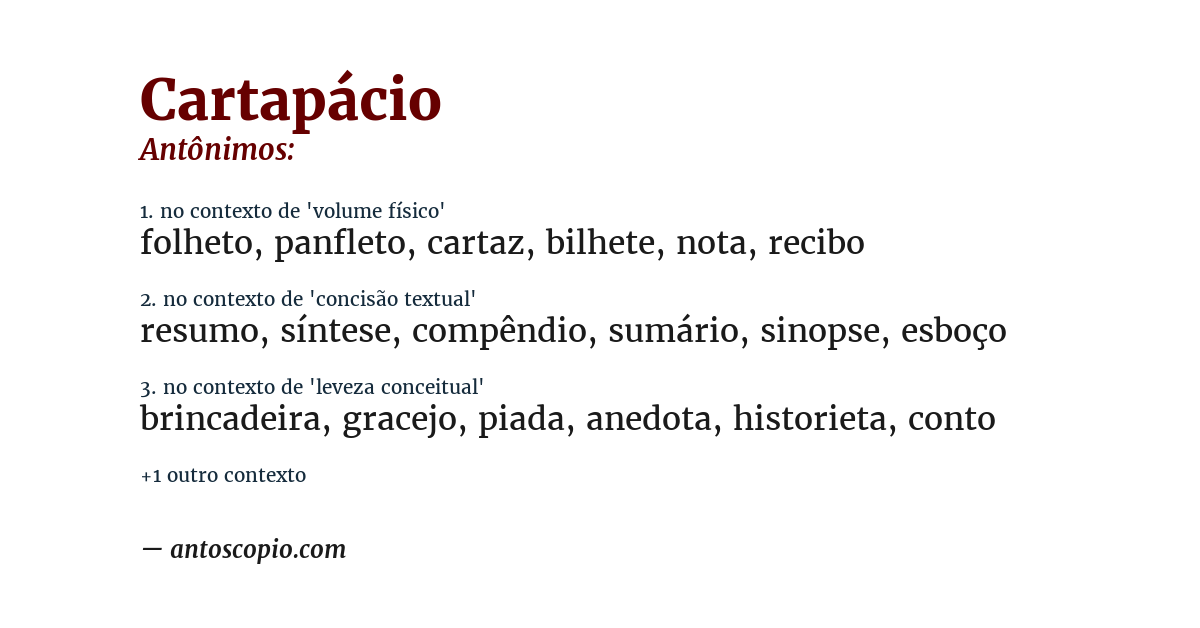 Antônimo de cartapácio