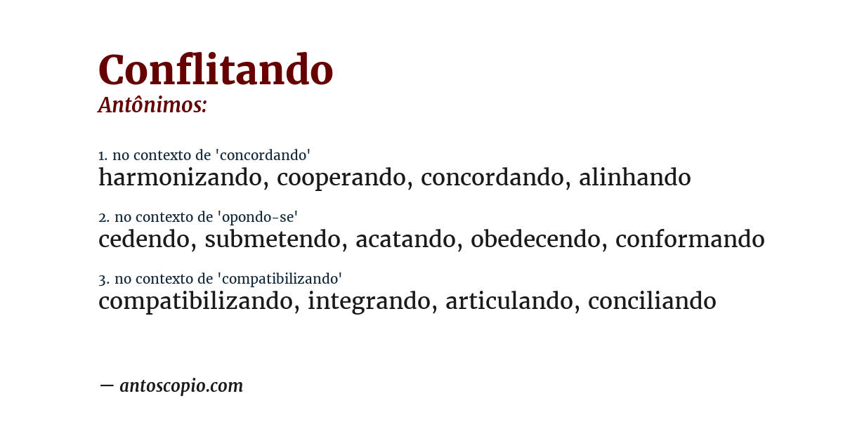 Antônimo de conflitando