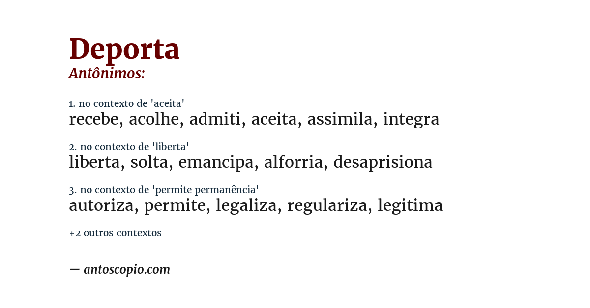 Antônimo de deporta