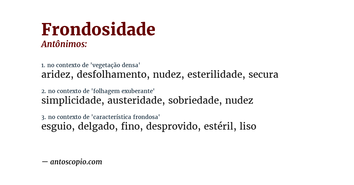 Antônimo de frondosidade