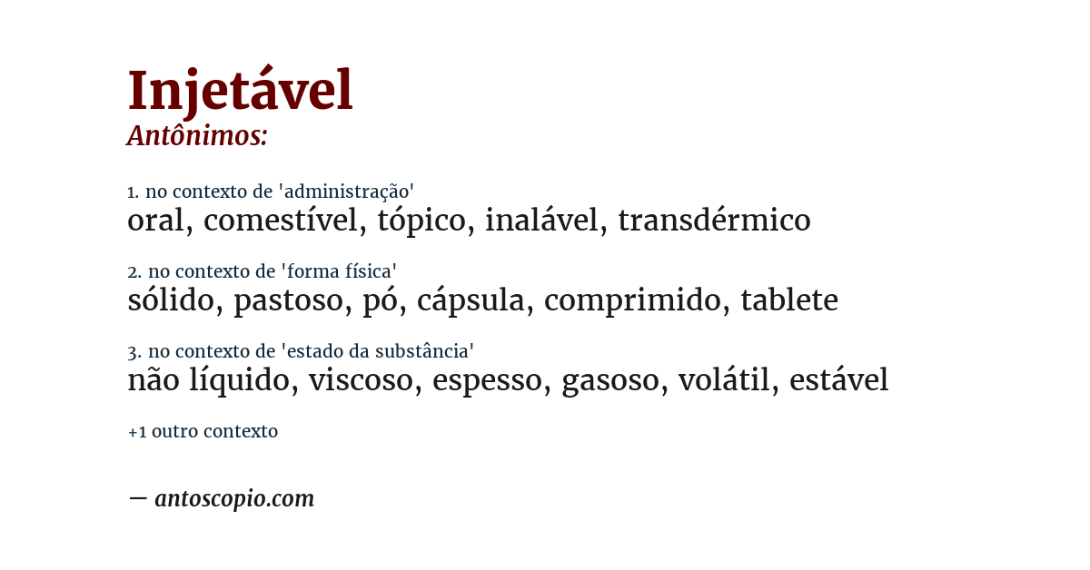Antônimo de injetável