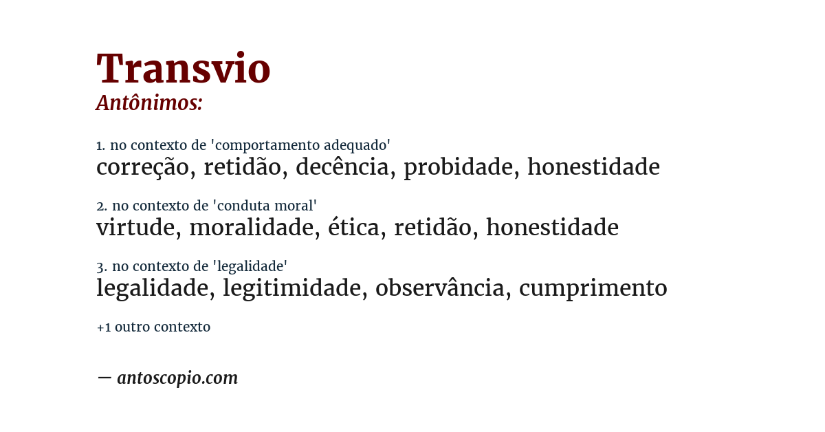 Antônimo de transvio