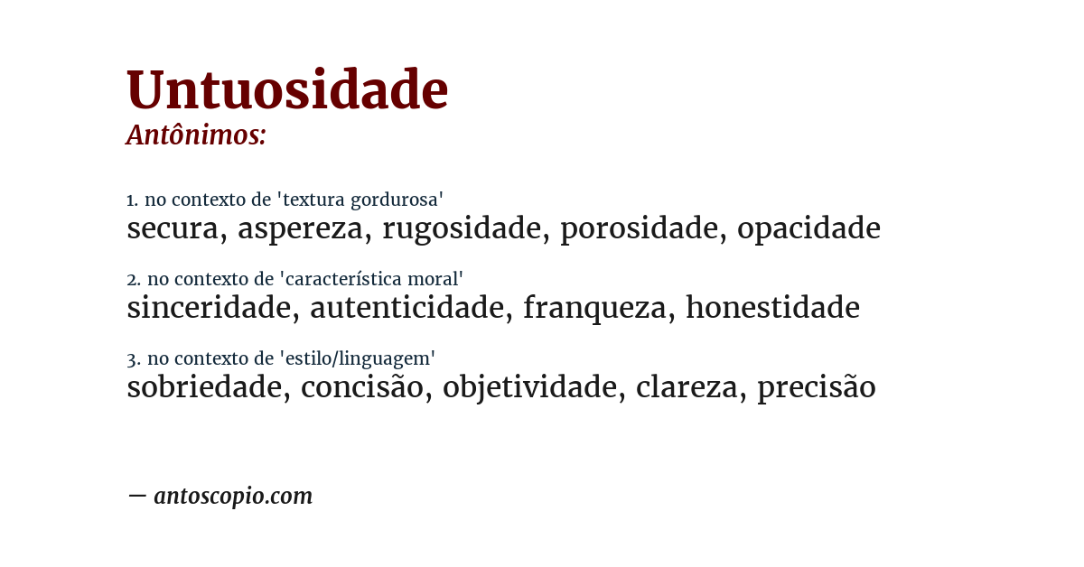 Antônimo de untuosidade