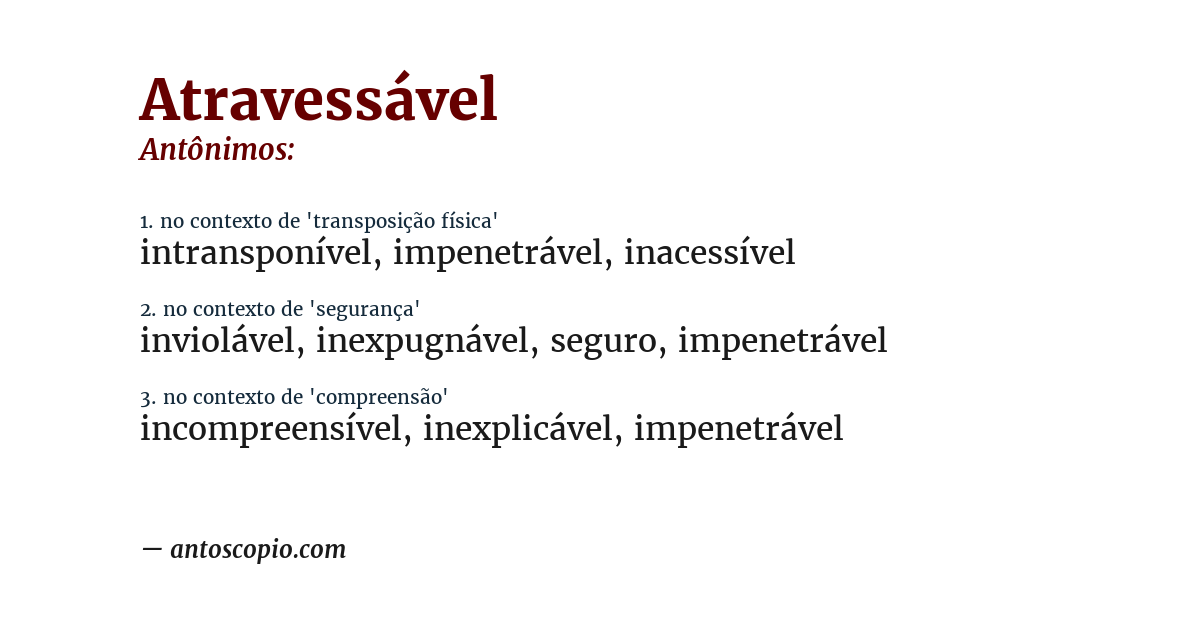 Antônimo de atravessável