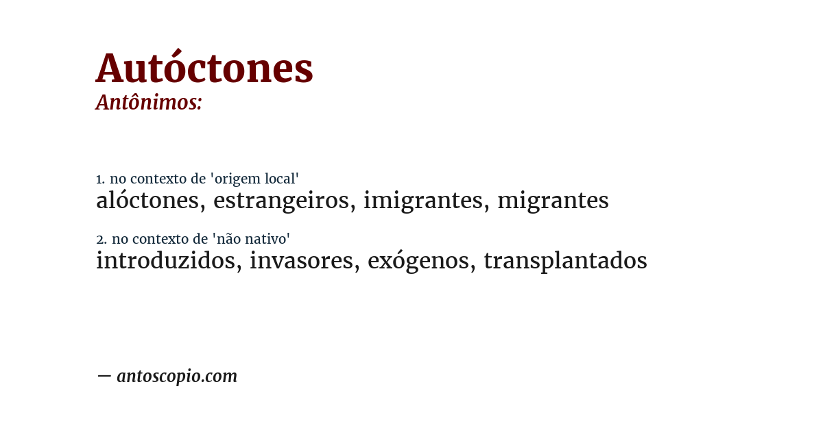 Antônimo de autóctones