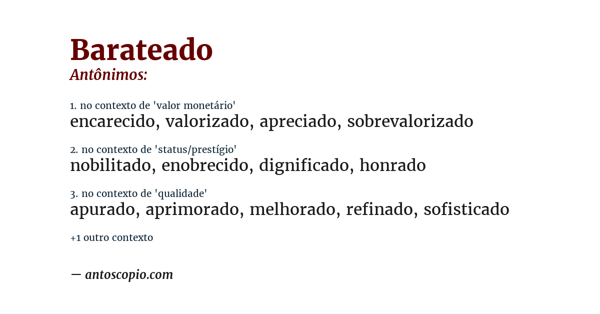 Antônimo de barateado