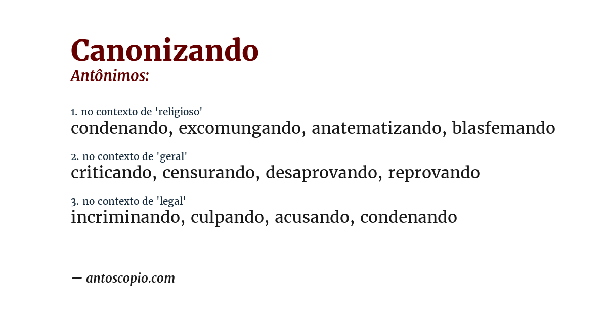 Antônimo de canonizando