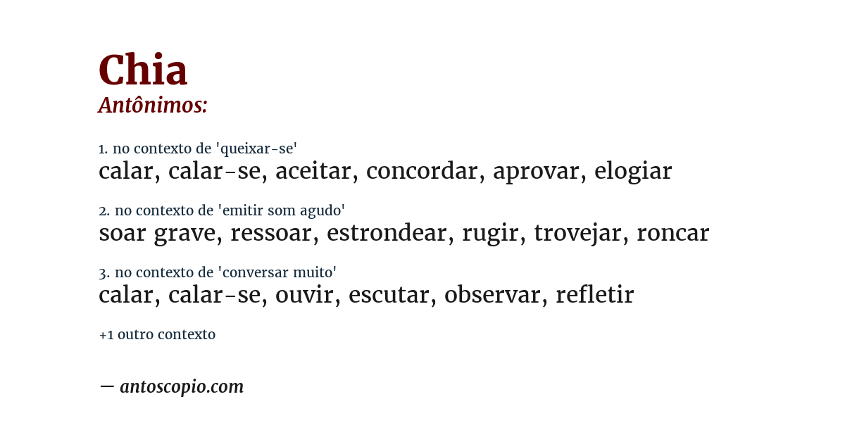 Antônimo de chia