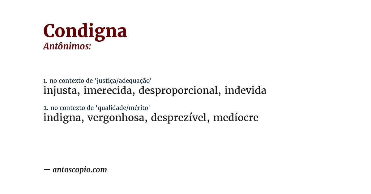 Antônimo de condigna