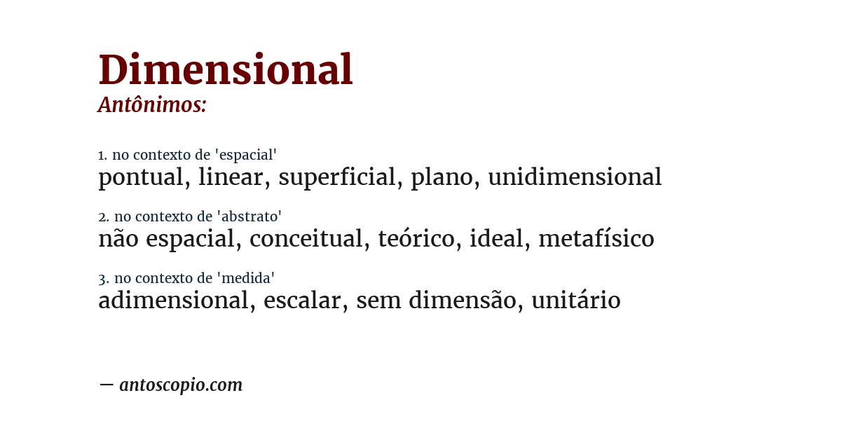 Antônimo de dimensional