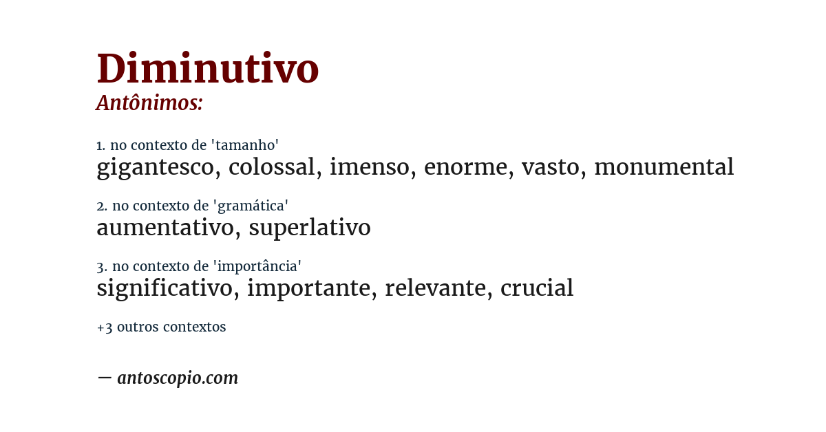 Antônimo de diminutivo