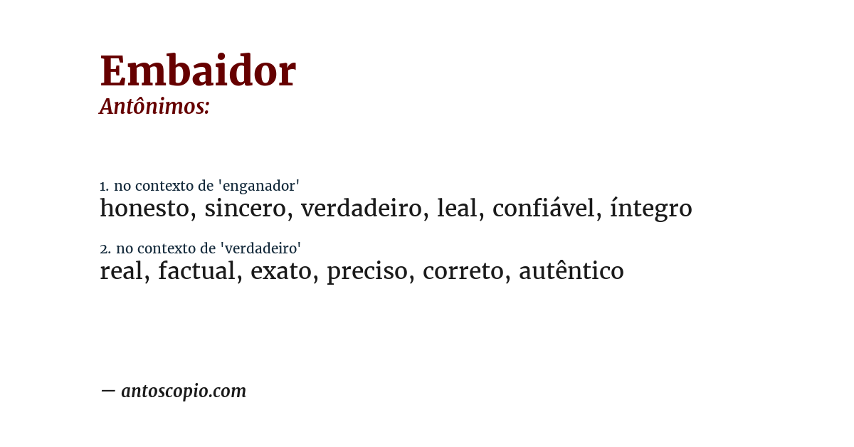 Antônimo de embaidor