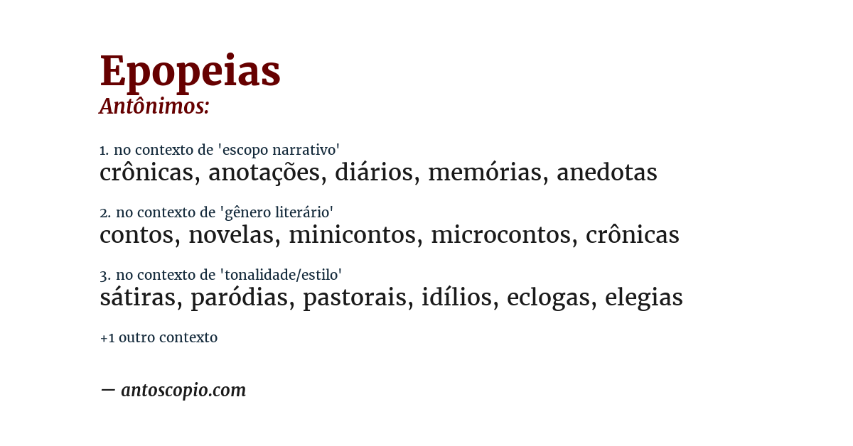 Antônimo de epopeias