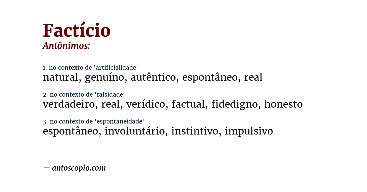Antônimo de factício