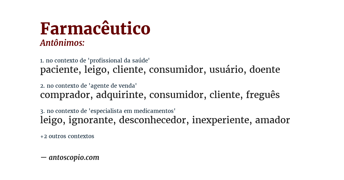 Antônimo de farmacêutico