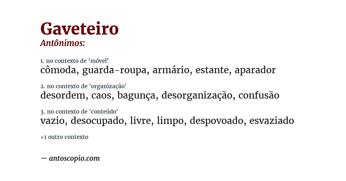 Antônimo de gaveteiro