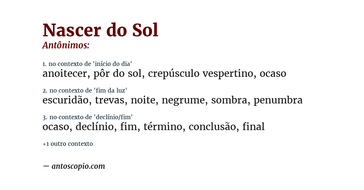 Antônimo de nascer do sol